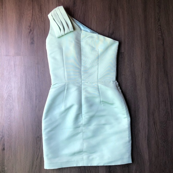 Alexia María Blair Bow Silk Mini Dress Mint Size 10 One Shoulder Formal Special - Picture 10 of 14